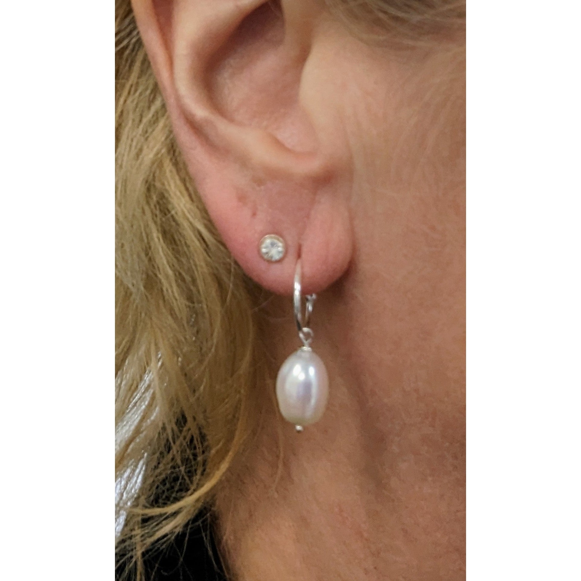 Classic White Pearl Drop Hoops