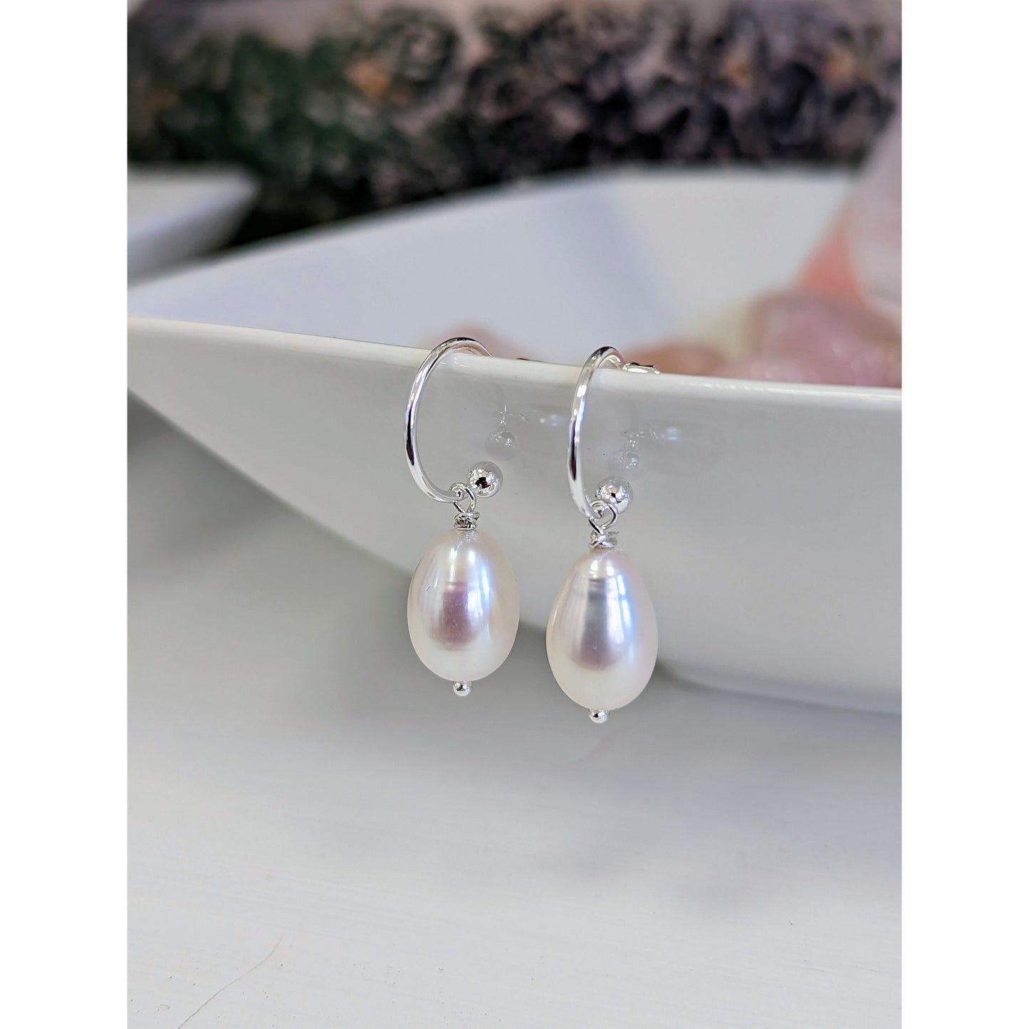 Classic White Pearl Drop Hoops