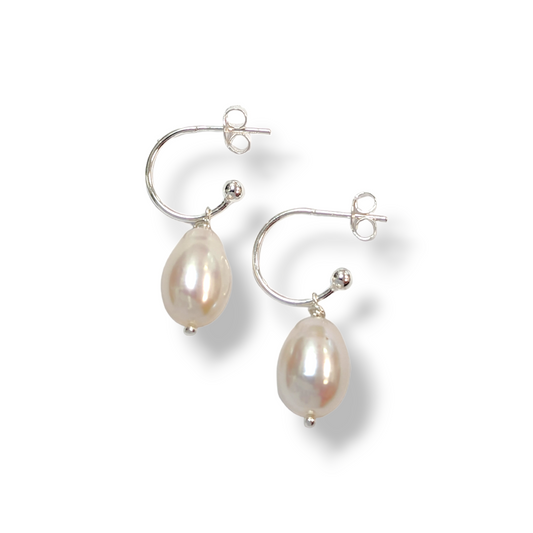 Classic White Pearl Drop Hoops