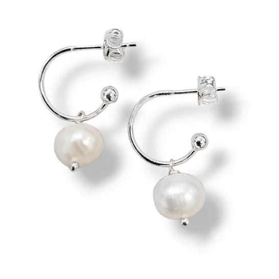 Classic White Pearl Drop Midi Hoops