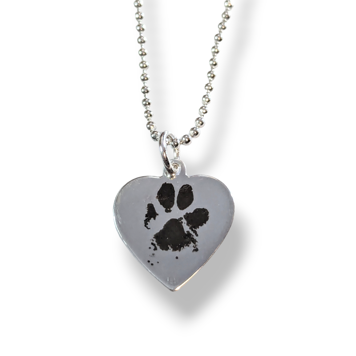 Engraved Paw Print Heart Necklace