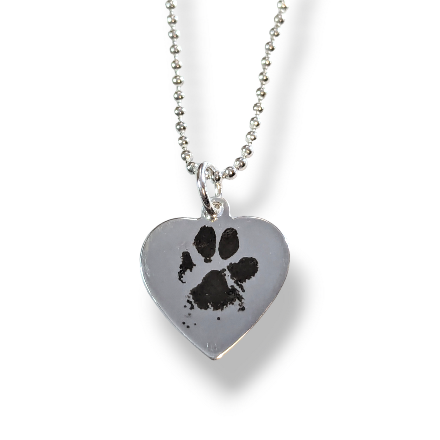 Engraved Paw Print Heart Necklace