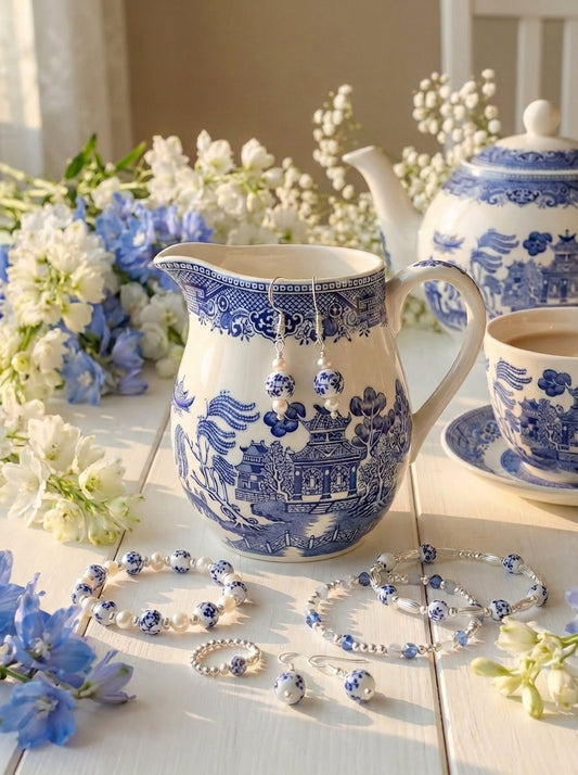 Silver & Porcelain Hook Earrings