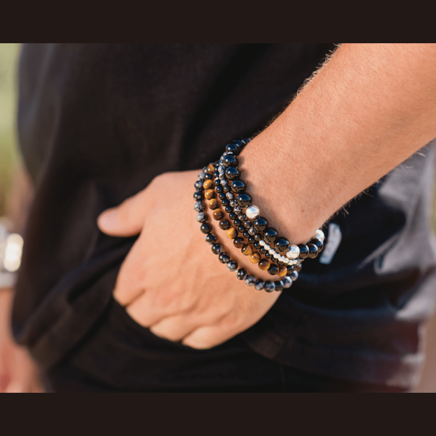 Mens Silver & Obsidian Bracelet