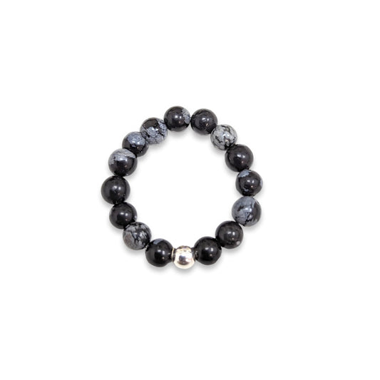 Mens Snowflake Obsidian Ring